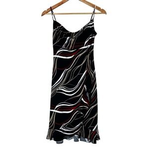Y2K Vintage Von Mozart Slip Dress Womens S Black Abstract Ruffle Party Clubwear